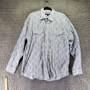 Panhandle Shirt Mens Large Blue Paisley Long Sleeve Pearl Snap
